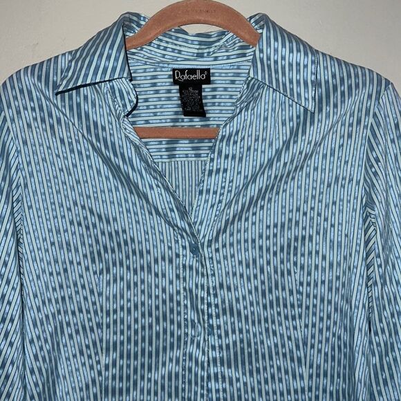 Rafaella metallic shimmer, striped button-down blouse, size 12 - Picture 3 of 7